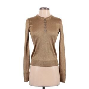 Ralph Lauren Collection Purple Label Metallic Sweater Top Button Up Shirt Gold S
